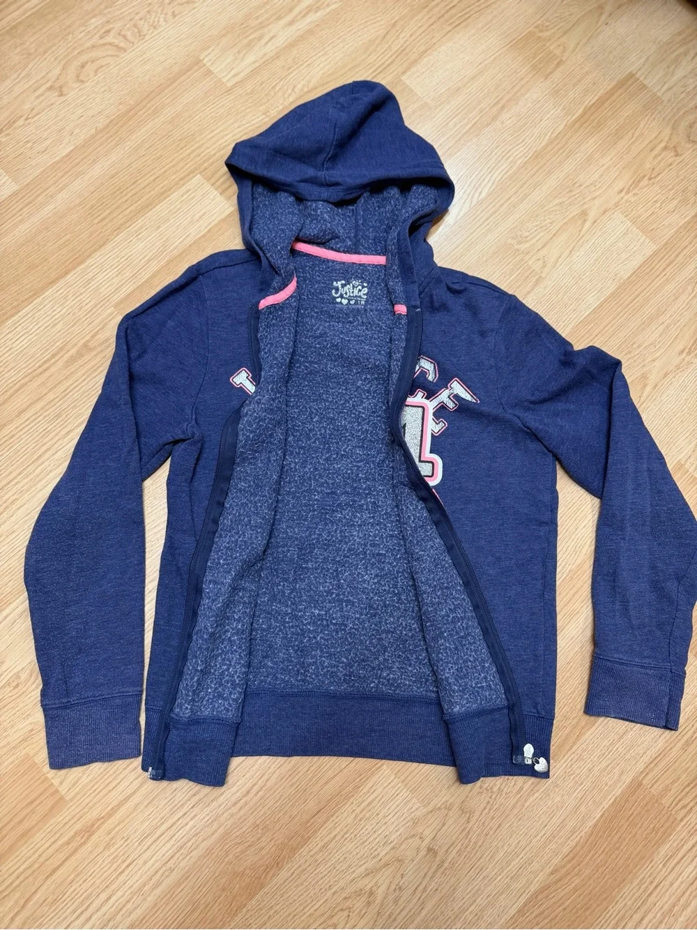 Justice Girls 18 Navy Pink Silver 04 Varsity Graphic Full Zip Hoodie Jacket